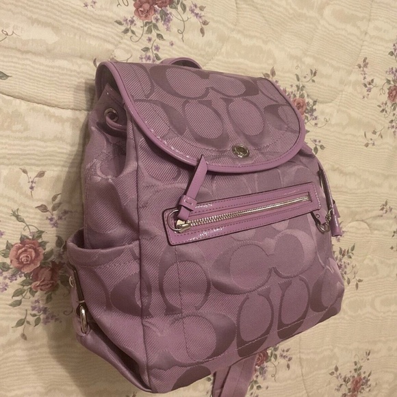 Vintage Coach Lilac/Purple Signature Jacquard Backpack Very Nice main image 7